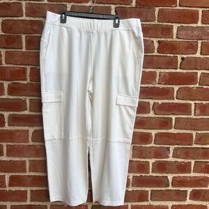 Eileen Fisher $218 Cargo Ankle Lantern Pant in Ivory Flex Ponte Stretch Pant XL